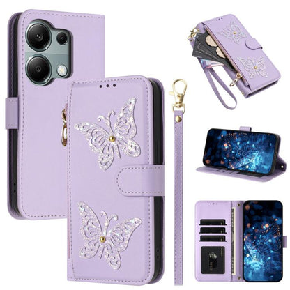 Glitter Butterfly Zipper Vegan Leather Phone Case with Wrist Strap, For Redmi 15a 5G Global, For Redmi Turbo 5 Max / Poco X8 Pro Max, For Redmi Turbo 5 / Poco X8 Pro 5G, For Redmi Note 15 Pro+ 5G Global 163.3mm, For Redmi Note 15 5G / 4G Global 164mm  ...