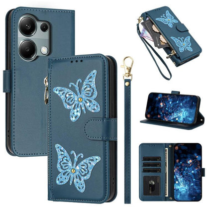 Glitter Butterfly Zipper Vegan Leather Phone Case with Wrist Strap, For Redmi 15a 5G Global, For Redmi Turbo 5 Max / Poco X8 Pro Max, For Redmi Turbo 5 / Poco X8 Pro 5G, For Redmi Note 15 Pro+ 5G Global 163.3mm, For Redmi Note 15 5G / 4G Global 164mm  ...