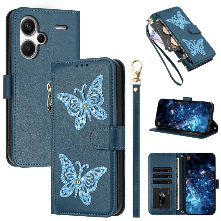 Glitter Butterfly Zipper Vegan Leather Phone Case with Wrist Strap, For Redmi Note 14S 4G Global, For Redmi K80 / K80 Pro, For Redmi Note 14 4G 164.84mm, For Redmi Note 14 Pro 5G, For Redmi Note 14 5G, For Redmi Note 14 Pro 4G Global                   ...