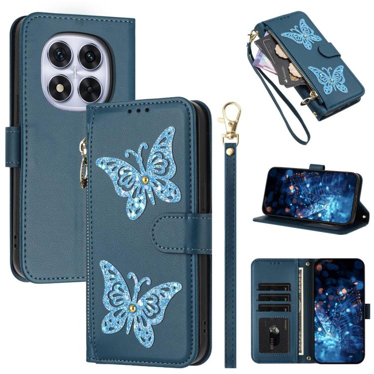 Glitter Butterfly Zipper Vegan Leather Phone Case with Wrist Strap, For Redmi Note 14S 4G Global, For Redmi K80 / K80 Pro, For Redmi Note 14 4G 164.84mm, For Redmi Note 14 Pro 5G, For Redmi Note 14 5G, For Redmi Note 14 Pro 4G Global                   ...