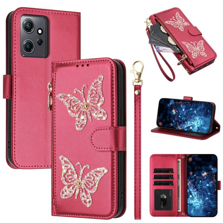 Glitter Butterfly Zipper Vegan Leather Phone Case with Wrist Strap, For Redmi Note 14S 4G Global, For Redmi K80 / K80 Pro, For Redmi Note 14 4G 164.84mm, For Redmi Note 14 Pro 5G, For Redmi Note 14 5G, For Redmi Note 14 Pro 4G Global                   ...