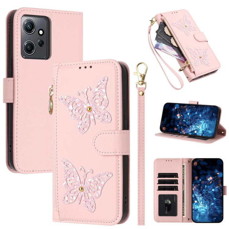 Glitter Butterfly Zipper Vegan Leather Phone Case with Wrist Strap, For Redmi Note 14S 4G Global, For Redmi K80 / K80 Pro, For Redmi Note 14 4G 164.84mm, For Redmi Note 14 Pro 5G, For Redmi Note 14 5G, For Redmi Note 14 Pro 4G Global                   ...