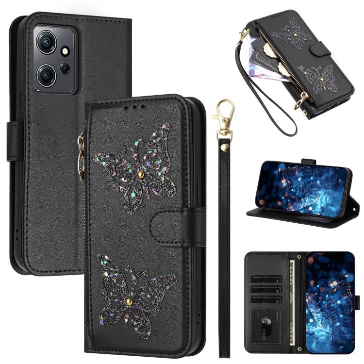 Glitter Butterfly Zipper Vegan Leather Phone Case with Wrist Strap, For Redmi Note 14S 4G Global, For Redmi K80 / K80 Pro, For Redmi Note 14 4G 164.84mm, For Redmi Note 14 Pro 5G, For Redmi Note 14 5G, For Redmi Note 14 Pro 4G Global                   ...