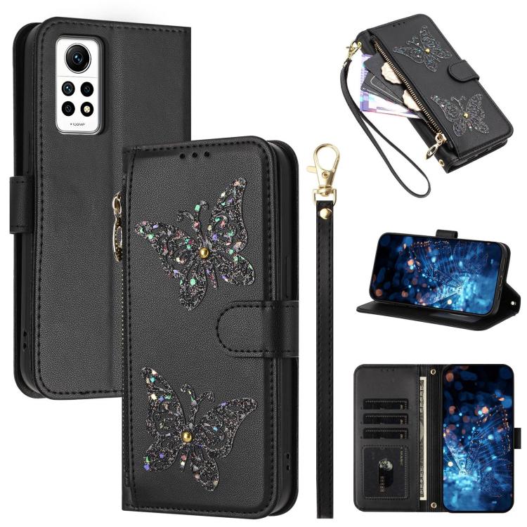 Glitter Butterfly Zipper Vegan Leather Phone Case with Wrist Strap, For Redmi Note 14S 4G Global, For Redmi K80 / K80 Pro, For Redmi Note 14 4G 164.84mm, For Redmi Note 14 Pro 5G, For Redmi Note 14 5G, For Redmi Note 14 Pro 4G Global                   ...