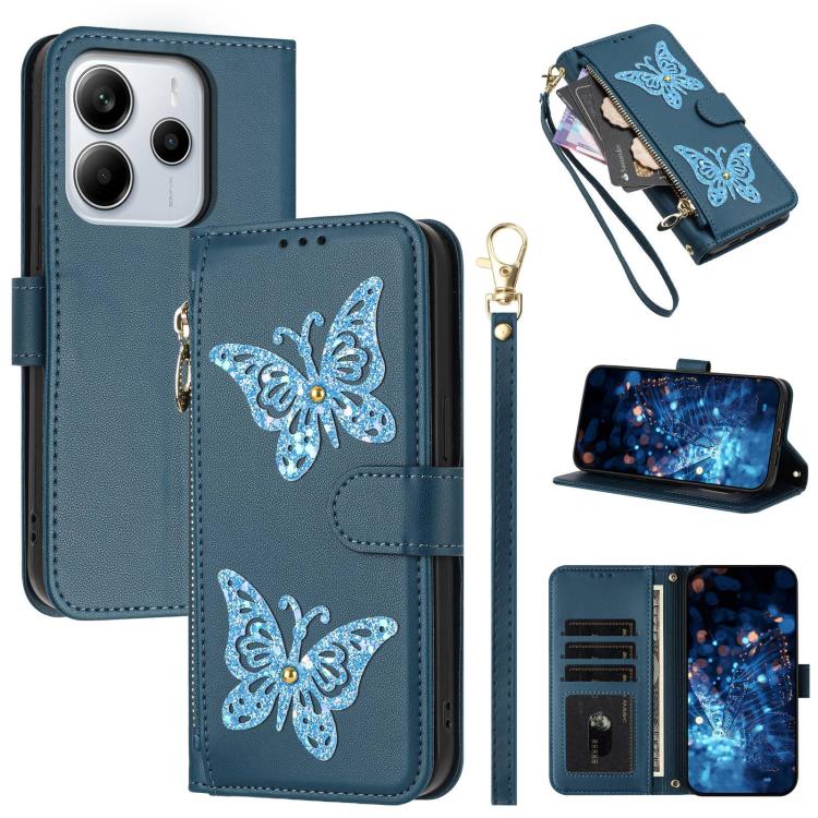 Glitter Butterfly Zipper Vegan Leather Phone Case with Wrist Strap, For Redmi Note 14S 4G Global, For Redmi K80 / K80 Pro, For Redmi Note 14 4G 164.84mm, For Redmi Note 14 Pro 5G, For Redmi Note 14 5G, For Redmi Note 14 Pro 4G Global                   ...