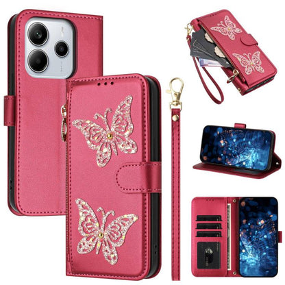 Glitter Butterfly Zipper Vegan Leather Phone Case with Wrist Strap, For Redmi Note 14S 4G Global, For Redmi K80 / K80 Pro, For Redmi Note 14 4G 164.84mm, For Redmi Note 14 Pro 5G, For Redmi Note 14 5G, For Redmi Note 14 Pro 4G Global                   ...