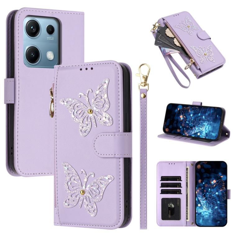 Glitter Butterfly Zipper Vegan Leather Phone Case with Wrist Strap, For Redmi Note 14S 4G Global, For Redmi K80 / K80 Pro, For Redmi Note 14 4G 164.84mm, For Redmi Note 14 Pro 5G, For Redmi Note 14 5G, For Redmi Note 14 Pro 4G Global                   ...