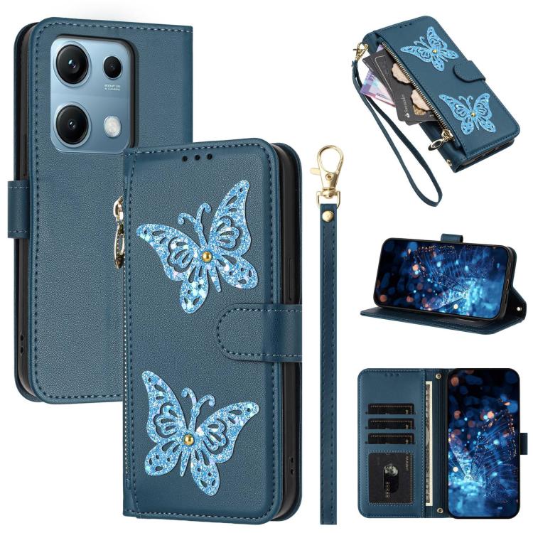 Glitter Butterfly Zipper Vegan Leather Phone Case with Wrist Strap, For Redmi Note 14S 4G Global, For Redmi K80 / K80 Pro, For Redmi Note 14 4G 164.84mm, For Redmi Note 14 Pro 5G, For Redmi Note 14 5G, For Redmi Note 14 Pro 4G Global                   ...