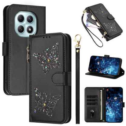 Glitter Butterfly Zipper Vegan Leather Phone Case with Wrist Strap, For Redmi 15a 5G Global, For Redmi Turbo 5 Max / Poco X8 Pro Max, For Redmi Turbo 5 / Poco X8 Pro 5G, For Redmi Note 15 Pro+ 5G Global 163.3mm, For Redmi Note 15 5G / 4G Global 164mm  ...