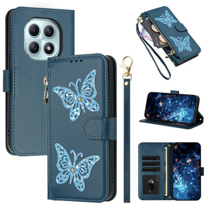 Glitter Butterfly Zipper Vegan Leather Phone Case with Wrist Strap, For Redmi 15a 5G Global, For Redmi Turbo 5 Max / Poco X8 Pro Max, For Redmi Turbo 5 / Poco X8 Pro 5G, For Redmi Note 15 Pro+ 5G Global 163.3mm, For Redmi Note 15 5G / 4G Global 164mm  ...