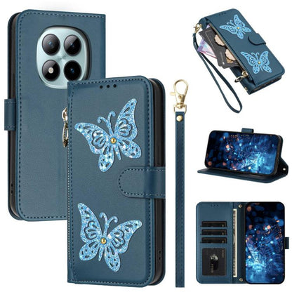 Glitter Butterfly Zipper Vegan Leather Phone Case with Wrist Strap, For Redmi 15a 5G Global, For Redmi Turbo 5 Max / Poco X8 Pro Max, For Redmi Turbo 5 / Poco X8 Pro 5G, For Redmi Note 15 Pro+ 5G Global 163.3mm, For Redmi Note 15 5G / 4G Global 164mm  ...