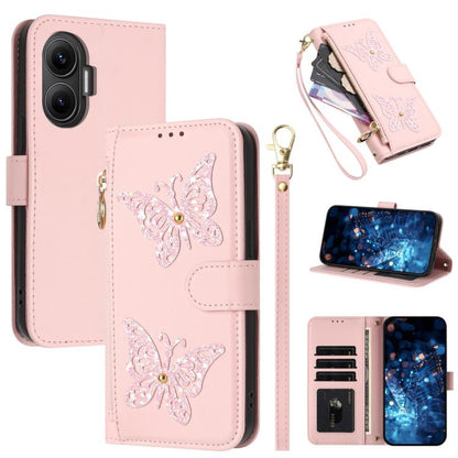 Glitter Butterfly Zipper Vegan Leather Phone Case with Wrist Strap, For Redmi 15a 5G Global, For Redmi Turbo 5 Max / Poco X8 Pro Max, For Redmi Turbo 5 / Poco X8 Pro 5G, For Redmi Note 15 Pro+ 5G Global 163.3mm, For Redmi Note 15 5G / 4G Global 164mm  ...