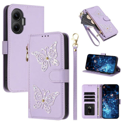 Glitter Butterfly Zipper Vegan Leather Phone Case with Wrist Strap, For Redmi 15a 5G Global, For Redmi Turbo 5 Max / Poco X8 Pro Max, For Redmi Turbo 5 / Poco X8 Pro 5G, For Redmi Note 15 Pro+ 5G Global 163.3mm, For Redmi Note 15 5G / 4G Global 164mm  ...