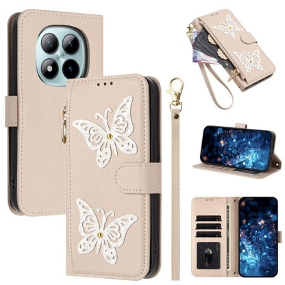 Glitter Butterfly Zipper Vegan Leather Phone Case with Wrist Strap, For Redmi 15a 5G Global, For Redmi Turbo 5 Max / Poco X8 Pro Max, For Redmi Turbo 5 / Poco X8 Pro 5G, For Redmi Note 15 Pro+ 5G Global 163.3mm, For Redmi Note 15 5G / 4G Global 164mm  ...