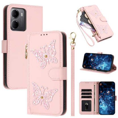 Glitter Butterfly Zipper Vegan Leather Phone Case with Wrist Strap, For Redmi 15a 5G Global, For Redmi Turbo 5 Max / Poco X8 Pro Max, For Redmi Turbo 5 / Poco X8 Pro 5G, For Redmi Note 15 Pro+ 5G Global 163.3mm, For Redmi Note 15 5G / 4G Global 164mm  ...