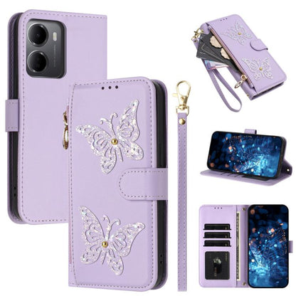 Glitter Butterfly Zipper Vegan Leather Phone Case with Wrist Strap, For Redmi 15a 5G Global, For Redmi Turbo 5 Max / Poco X8 Pro Max, For Redmi Turbo 5 / Poco X8 Pro 5G, For Redmi Note 15 Pro+ 5G Global 163.3mm, For Redmi Note 15 5G / 4G Global 164mm  ...