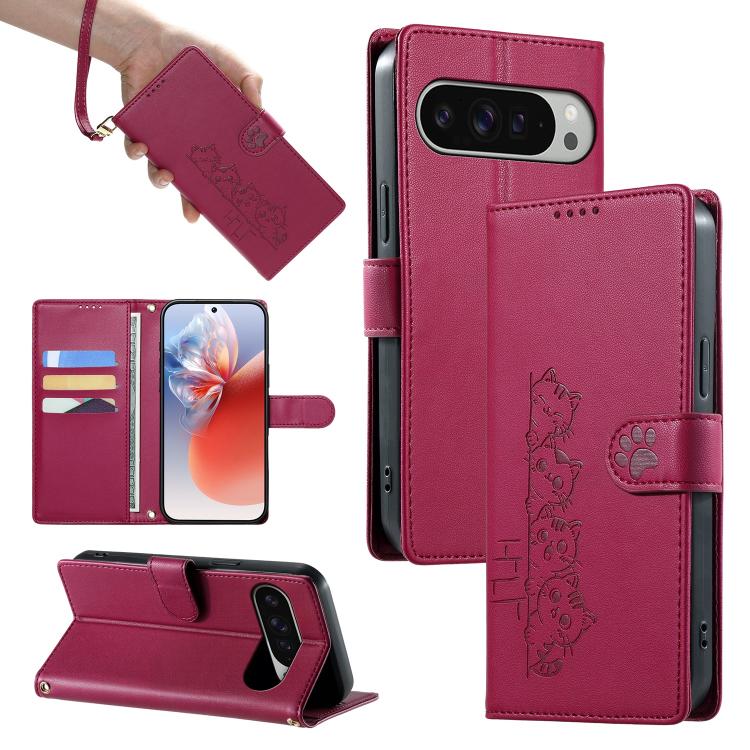 Cute Cats Magnetic Closure Vegan Leather Phone Case with Strap, For Google Pixel 11 Pro XL, For Google Pixel 11 / Pixel 11 Pro, For Google Pixel 10a, For Google Pixel 10 Pro XL / Pixel 9 Pro XL, For Google Pixel 10 / 10 Pro / 9 / 9 Pro                 ...