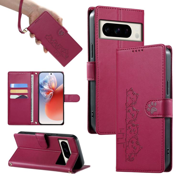 Cute Cats Magnetic Closure Vegan Leather Phone Case with Strap, For Google Pixel 11 Pro XL, For Google Pixel 11 / Pixel 11 Pro, For Google Pixel 10a, For Google Pixel 10 Pro XL / Pixel 9 Pro XL, For Google Pixel 10 / 10 Pro / 9 / 9 Pro                 ...