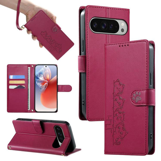 Cute Cats Magnetic Closure Vegan Leather Phone Case with Strap, For Google Pixel 11 Pro XL, For Google Pixel 11 / Pixel 11 Pro, For Google Pixel 10a, For Google Pixel 10 Pro XL / Pixel 9 Pro XL, For Google Pixel 10 / 10 Pro / 9 / 9 Pro
