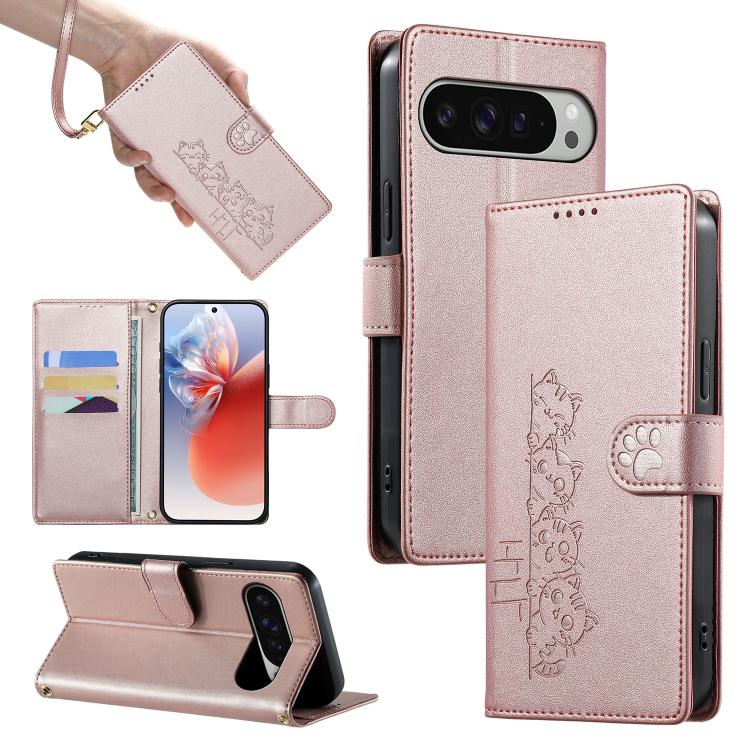 Cute Cats Magnetic Closure Vegan Leather Phone Case with Strap, For Google Pixel 11 Pro XL, For Google Pixel 11 / Pixel 11 Pro, For Google Pixel 10a, For Google Pixel 10 Pro XL / Pixel 9 Pro XL, For Google Pixel 10 / 10 Pro / 9 / 9 Pro                 ...