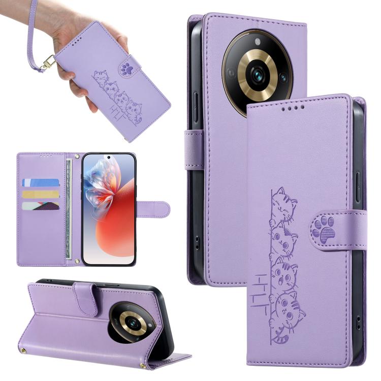 Cute Cats Magnetic Closure Vegan Leather Phone Case with Strap, For Realme 12 5G / 12x 5G / C65 5G, For Realme GT 6 Global, For Realme 12+ / Narzo 70 5G, For Realme C67 4G / 12 Lite 4G, For Realme 12 Pro 5G / 12 Pro+ 5G, For Realme 11 4G, For Realme 11...