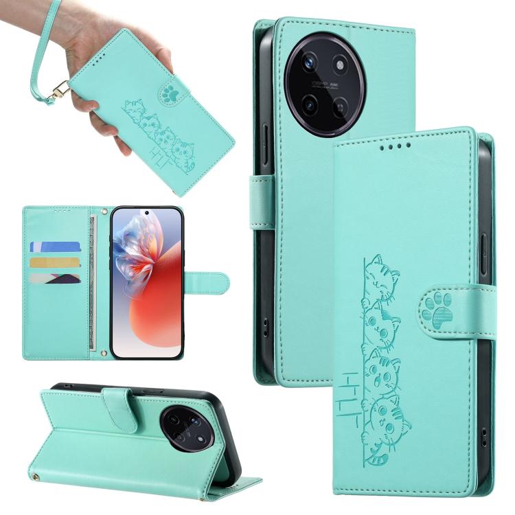 Cute Cats Magnetic Closure Vegan Leather Phone Case with Strap, For Realme 12 5G / 12x 5G / C65 5G, For Realme GT 6 Global, For Realme 12+ / Narzo 70 5G, For Realme C67 4G / 12 Lite 4G, For Realme 12 Pro 5G / 12 Pro+ 5G, For Realme 11 4G, For Realme 11...