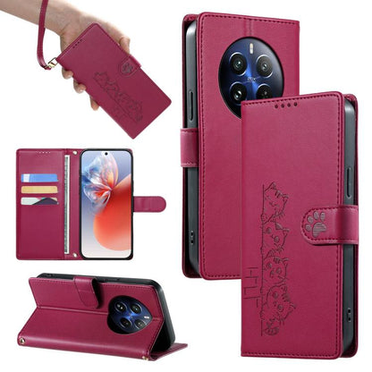 Cute Cats Magnetic Closure Vegan Leather Phone Case with Strap, For Realme 12 5G / 12x 5G / C65 5G, For Realme GT 6 Global, For Realme 12+ / Narzo 70 5G, For Realme C67 4G / 12 Lite 4G, For Realme 12 Pro 5G / 12 Pro+ 5G, For Realme 11 4G, For Realme 11...
