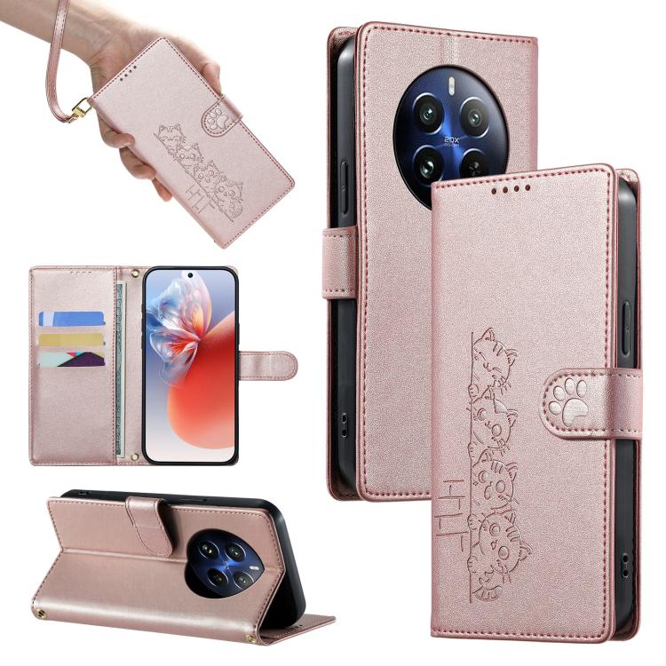 Cute Cats Magnetic Closure Vegan Leather Phone Case with Strap, For Realme 12 5G / 12x 5G / C65 5G, For Realme GT 6 Global, For Realme 12+ / Narzo 70 5G, For Realme C67 4G / 12 Lite 4G, For Realme 12 Pro 5G / 12 Pro+ 5G, For Realme 11 4G, For Realme 11...