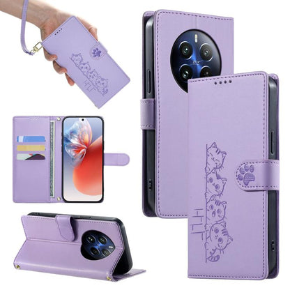 Cute Cats Magnetic Closure Vegan Leather Phone Case with Strap, For Realme 12 5G / 12x 5G / C65 5G, For Realme GT 6 Global, For Realme 12+ / Narzo 70 5G, For Realme C67 4G / 12 Lite 4G, For Realme 12 Pro 5G / 12 Pro+ 5G, For Realme 11 4G, For Realme 11...