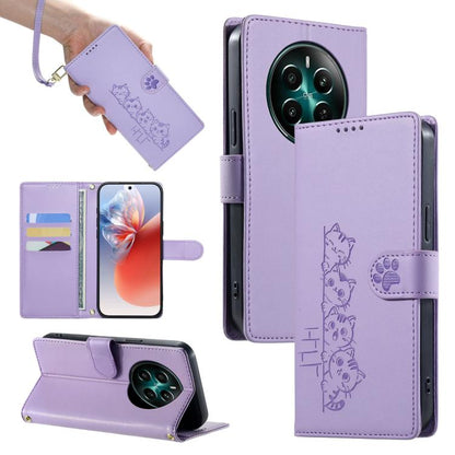 Cute Cats Magnetic Closure Vegan Leather Phone Case with Strap, For Realme 12 5G / 12x 5G / C65 5G, For Realme GT 6 Global, For Realme 12+ / Narzo 70 5G, For Realme C67 4G / 12 Lite 4G, For Realme 12 Pro 5G / 12 Pro+ 5G, For Realme 11 4G, For Realme 11...