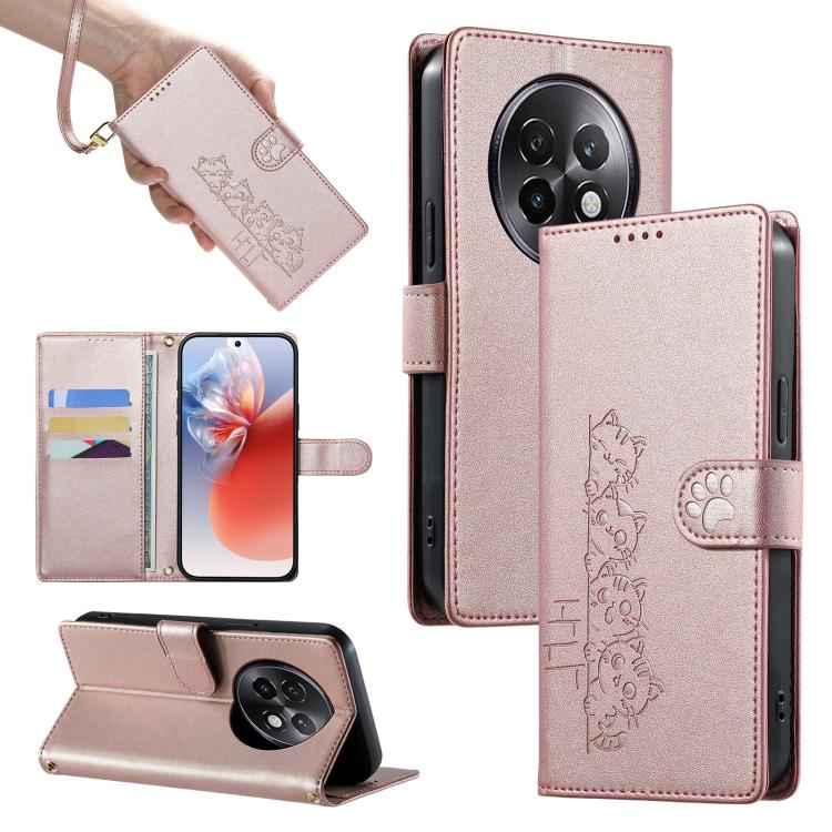 Cute Cats Magnetic Closure Vegan Leather Phone Case with Strap, For Realme 16T 5G, For Realme C100 4G, For Realme C85 5G / 15x 5G / C83 5G, For Realme 16 5G, For Realme 16 Pro+ 5G, For Realme 16 Pro 5G, For Realme C85 Pro 4G, For Realme 15T 5G         ...