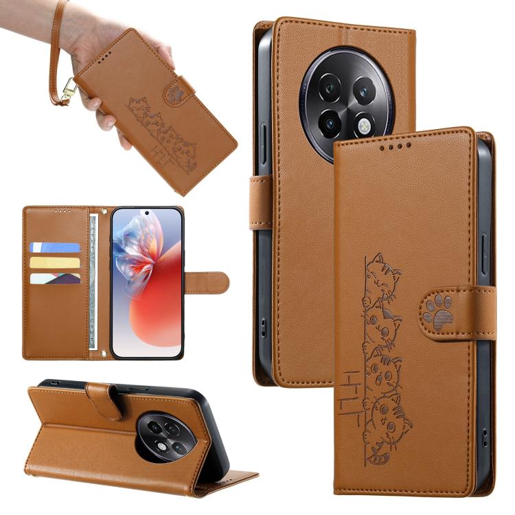 Cute Cats Magnetic Closure Vegan Leather Phone Case with Strap, For Realme 16T 5G, For Realme C100 4G, For Realme C85 5G / 15x 5G / C83 5G, For Realme 16 5G, For Realme 16 Pro+ 5G, For Realme 16 Pro 5G, For Realme C85 Pro 4G, For Realme 15T 5G         ...