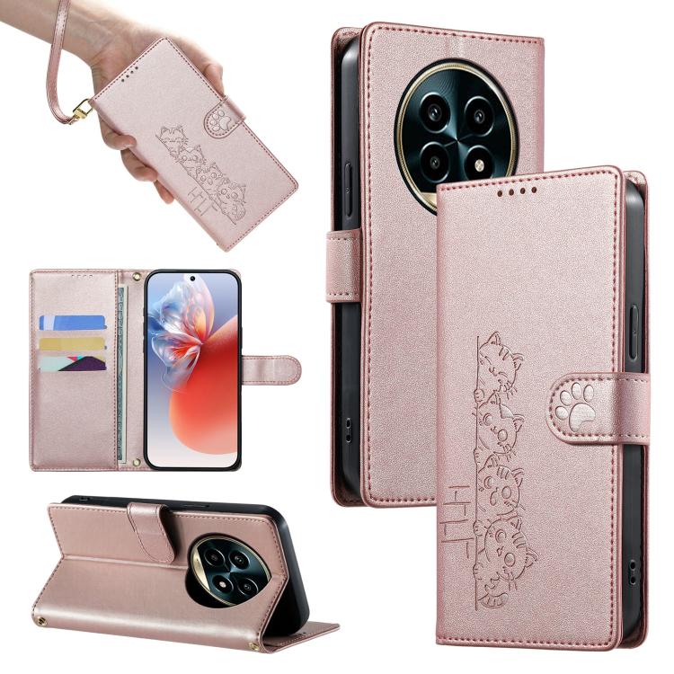 Cute Cats Magnetic Closure Vegan Leather Phone Case with Strap, For Realme 16T 5G, For Realme C100 4G, For Realme C85 5G / 15x 5G / C83 5G, For Realme 16 5G, For Realme 16 Pro+ 5G, For Realme 16 Pro 5G, For Realme C85 Pro 4G, For Realme 15T 5G         ...