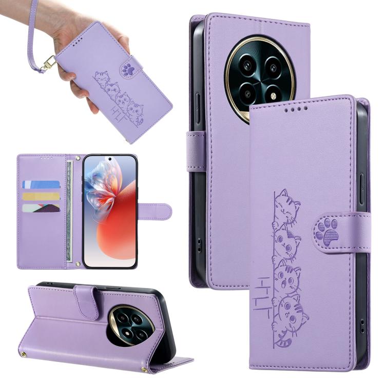 Cute Cats Magnetic Closure Vegan Leather Phone Case with Strap, For Realme 16T 5G, For Realme C100 4G, For Realme C85 5G / 15x 5G / C83 5G, For Realme 16 5G, For Realme 16 Pro+ 5G, For Realme 16 Pro 5G, For Realme C85 Pro 4G, For Realme 15T 5G         ...