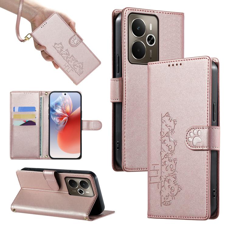 Cute Cats Magnetic Closure Vegan Leather Phone Case with Strap, For Realme 16T 5G, For Realme C100 4G, For Realme C85 5G / 15x 5G / C83 5G, For Realme 16 5G, For Realme 16 Pro+ 5G, For Realme 16 Pro 5G, For Realme C85 Pro 4G, For Realme 15T 5G         ...