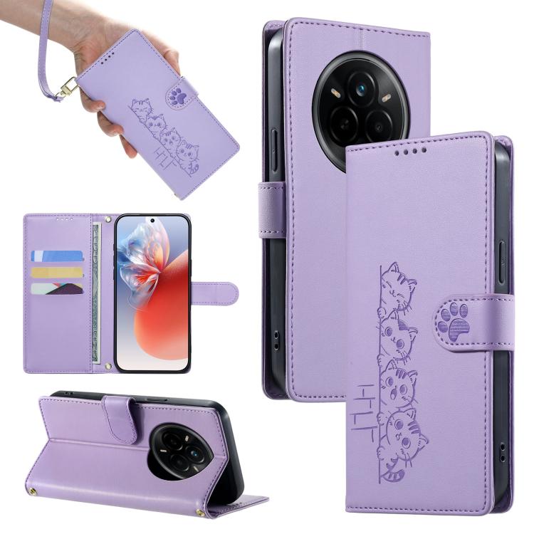 Cute Cats Magnetic Closure Vegan Leather Phone Case with Strap, For Realme 16T 5G, For Realme C100 4G, For Realme C85 5G / 15x 5G / C83 5G, For Realme 16 5G, For Realme 16 Pro+ 5G, For Realme 16 Pro 5G, For Realme C85 Pro 4G, For Realme 15T 5G         ...