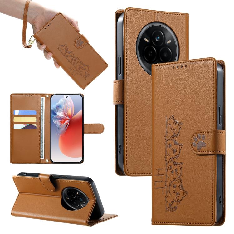 Cute Cats Magnetic Closure Vegan Leather Phone Case with Strap, For Realme 16T 5G, For Realme C100 4G, For Realme C85 5G / 15x 5G / C83 5G, For Realme 16 5G, For Realme 16 Pro+ 5G, For Realme 16 Pro 5G, For Realme C85 Pro 4G, For Realme 15T 5G         ...