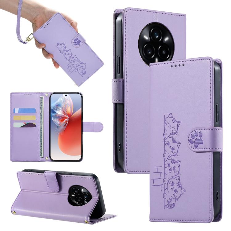 Cute Cats Magnetic Closure Vegan Leather Phone Case with Strap, For Realme 16T 5G, For Realme C100 4G, For Realme C85 5G / 15x 5G / C83 5G, For Realme 16 5G, For Realme 16 Pro+ 5G, For Realme 16 Pro 5G, For Realme C85 Pro 4G, For Realme 15T 5G         ...