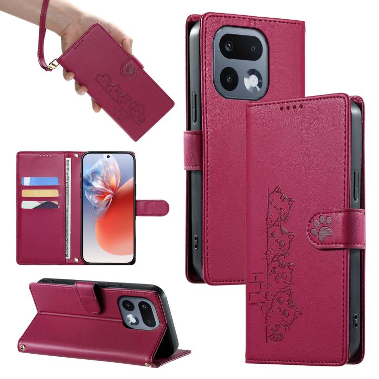 Cute Cats Magnetic Closure Vegan Leather Phone Case with Strap, For Realme 16T 5G, For Realme C100 4G, For Realme C85 5G / 15x 5G / C83 5G, For Realme 16 5G, For Realme 16 Pro+ 5G, For Realme 16 Pro 5G, For Realme C85 Pro 4G, For Realme 15T 5G         ...