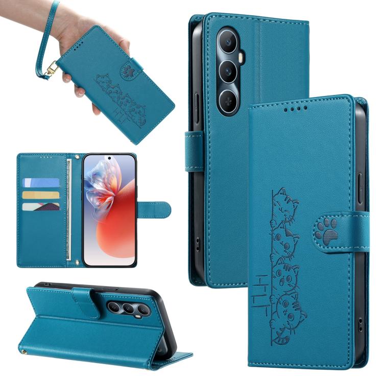 Cute Cats Magnetic Closure Vegan Leather Phone Case with Strap, For Realme 12 5G / 12x 5G / C65 5G, For Realme GT 6 Global, For Realme 12+ / Narzo 70 5G, For Realme C67 4G / 12 Lite 4G, For Realme 12 Pro 5G / 12 Pro+ 5G, For Realme 11 4G, For Realme 11...