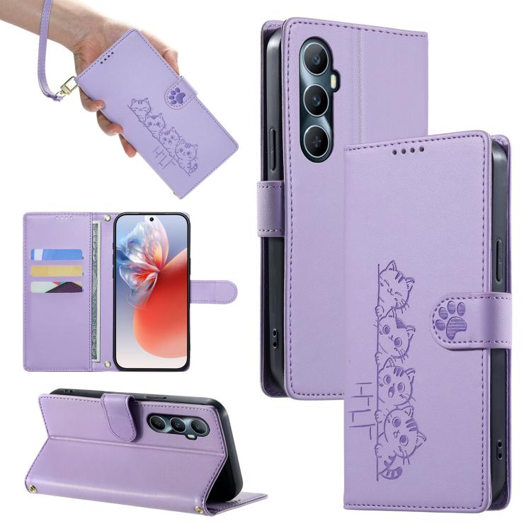 Cute Cats Magnetic Closure Vegan Leather Phone Case with Strap, For Realme 12 5G / 12x 5G / C65 5G, For Realme GT 6 Global, For Realme 12+ / Narzo 70 5G, For Realme C67 4G / 12 Lite 4G, For Realme 12 Pro 5G / 12 Pro+ 5G, For Realme 11 4G, For Realme 11...