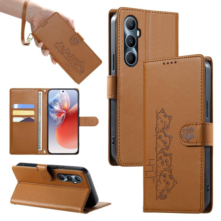Cute Cats Magnetic Closure Vegan Leather Phone Case with Strap, For Realme 12 5G / 12x 5G / C65 5G, For Realme GT 6 Global, For Realme 12+ / Narzo 70 5G, For Realme C67 4G / 12 Lite 4G, For Realme 12 Pro 5G / 12 Pro+ 5G, For Realme 11 4G, For Realme 11...