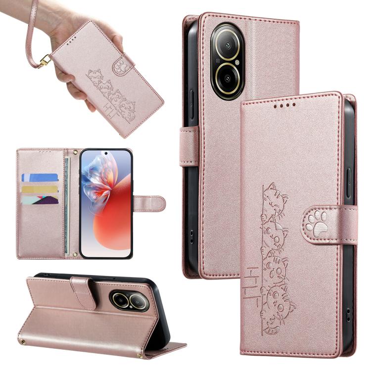 Cute Cats Magnetic Closure Vegan Leather Phone Case with Strap, For Realme 12 5G / 12x 5G / C65 5G, For Realme GT 6 Global, For Realme 12+ / Narzo 70 5G, For Realme C67 4G / 12 Lite 4G, For Realme 12 Pro 5G / 12 Pro+ 5G, For Realme 11 4G, For Realme 11...