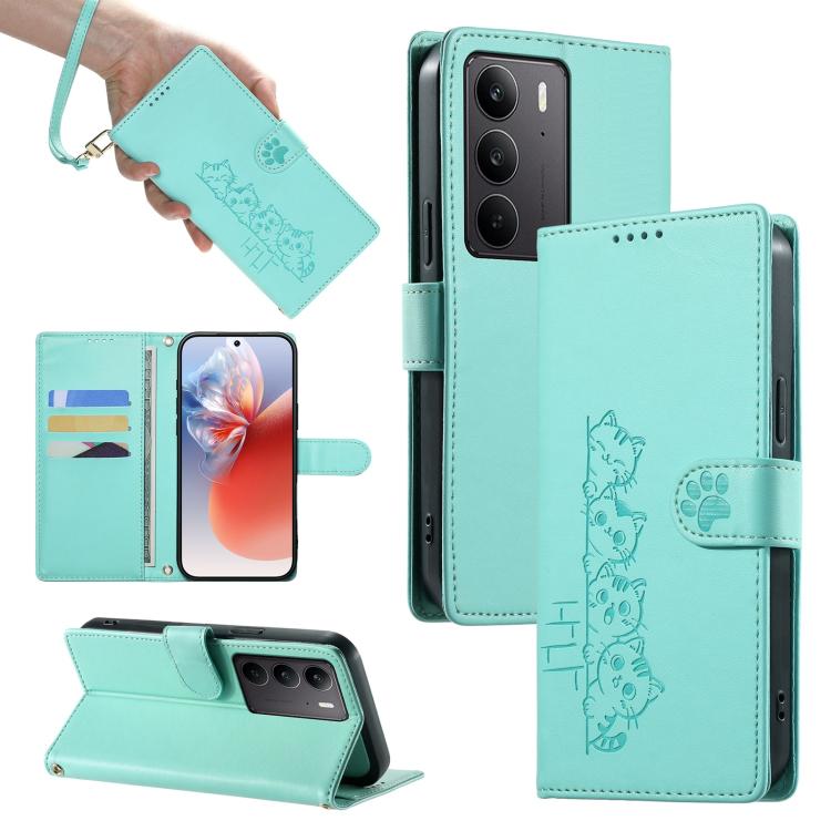 Cute Cats Magnetic Closure Vegan Leather Phone Case with Strap, For Realme 16T 5G, For Realme C100 4G, For Realme C85 5G / 15x 5G / C83 5G, For Realme 16 5G, For Realme 16 Pro+ 5G, For Realme 16 Pro 5G, For Realme C85 Pro 4G, For Realme 15T 5G         ...