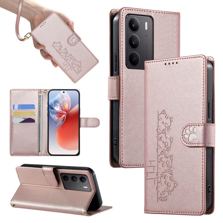 Cute Cats Magnetic Closure Vegan Leather Phone Case with Strap, For Realme 16T 5G, For Realme C100 4G, For Realme C85 5G / 15x 5G / C83 5G, For Realme 16 5G, For Realme 16 Pro+ 5G, For Realme 16 Pro 5G, For Realme C85 Pro 4G, For Realme 15T 5G         ...