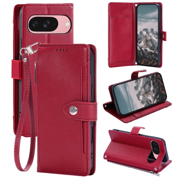 Litchi Texture Zipper Wallet Buckle Vegan Leather Phone Case with Wrist Strap, For Google Pixel 11 Pro XL, For Google Pixel 11 Pro, For Google Pixel 10a, For Google Pixel 10 Pro XL / 9 Pro XL, For Google Pixel 10 / 10 Pro / 9, For Google Pixel 9a