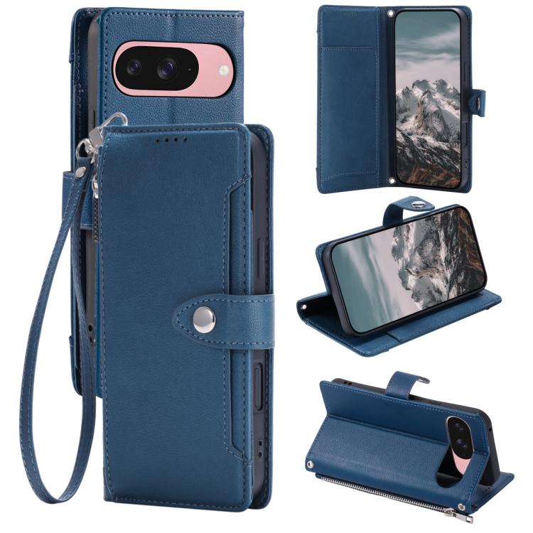 Litchi Texture Zipper Wallet Buckle Vegan Leather Phone Case with Wrist Strap, For Google Pixel 11 Pro XL, For Google Pixel 11 Pro, For Google Pixel 10a, For Google Pixel 10 Pro XL / 9 Pro XL, For Google Pixel 10 / 10 Pro / 9, For Google Pixel 9a