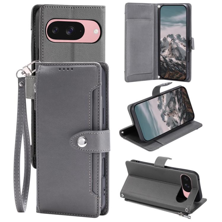 Litchi Texture Zipper Wallet Buckle Vegan Leather Phone Case with Wrist Strap, For Google Pixel 11 Pro XL, For Google Pixel 11 Pro, For Google Pixel 10a, For Google Pixel 10 Pro XL / 9 Pro XL, For Google Pixel 10 / 10 Pro / 9, For Google Pixel 9a