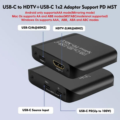NK-E70 Type-C to HDTV, Type-C 4K 60Hz PD Power Port HD Video Splitter, Support MST and SST, Type-C to HDTV, Type-C