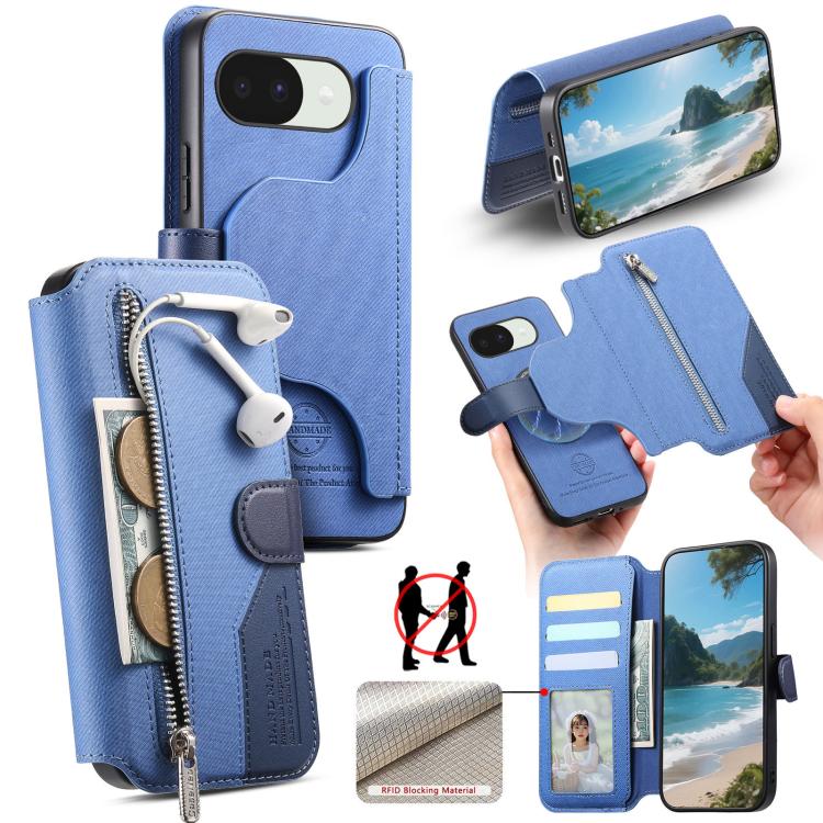 Twill Fabric MagSafe RFID Anti-theft Zipper Wallet Leather Phone Case, For Google Pixel 11 Pro XL, For Google Pixel 10a